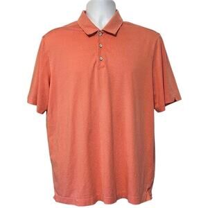 Tommy Bahama Polo Shirt Men Lg Coral Orange Short Sleeve Silk/Cotton Golf Preppy